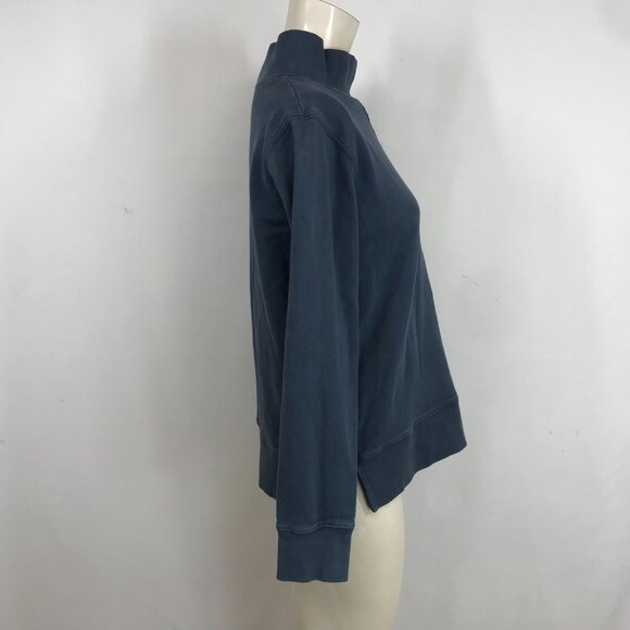 MARINE LAYER - WOMEN'S SMALL - BLUE LONG SLEEVE MOCK COLLAR COTTON TOP SHIRT - Picture 4 of 8